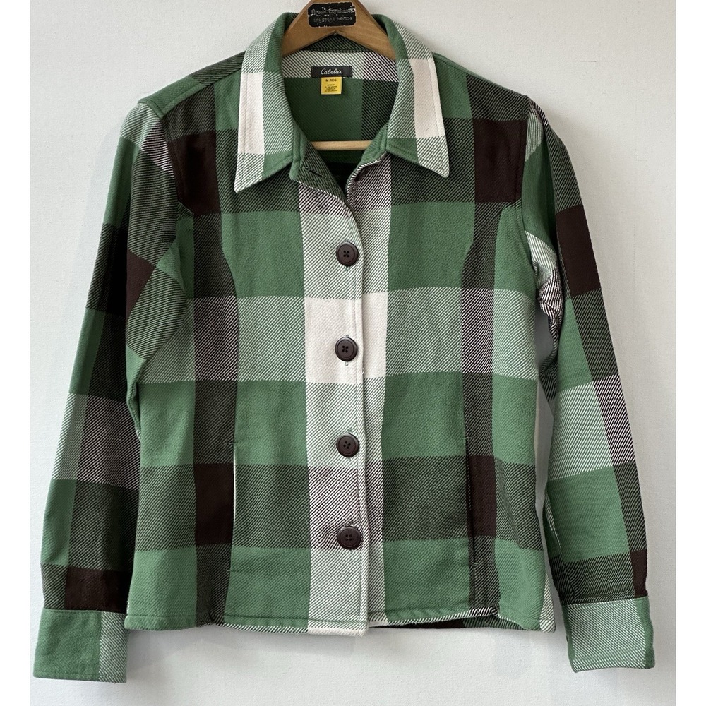 Cabela's Jacket Flannel Shacket Granolagirl Green Plaid Retro Women's Size M - Picture 1 of 6